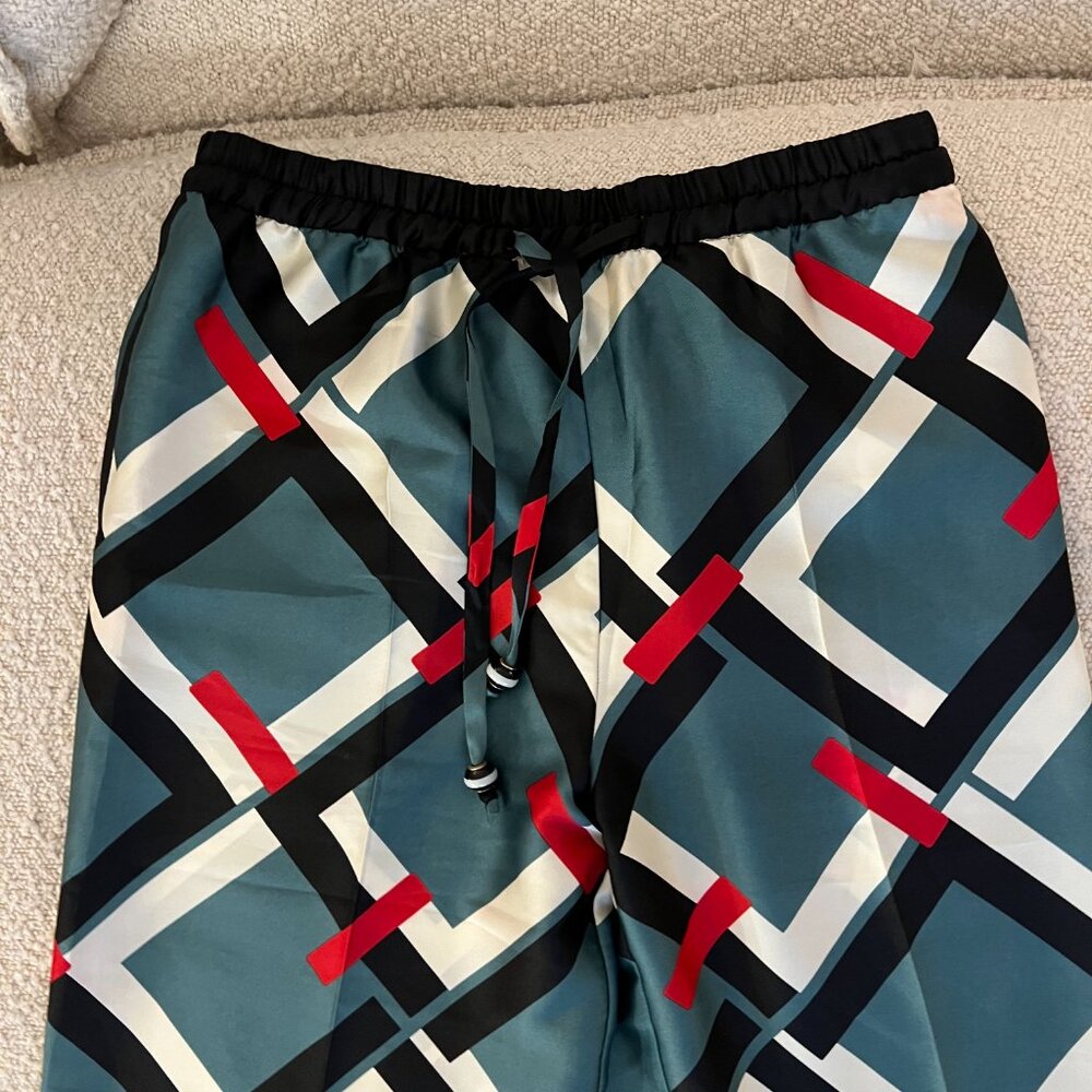 NWT Zara Green Pattern Silk Pants S - Picture 3 of 4